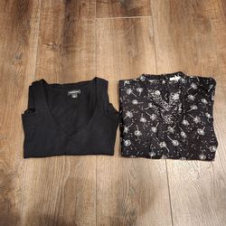 2 size Small women's, TROUVE black lightweight cold-shoulder sweater & black and white dandelion-print blouse, great condition