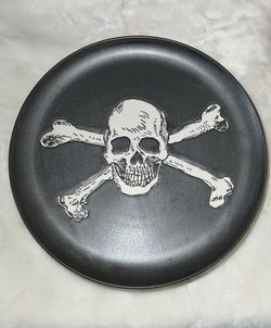 Threshold Stoneware 12” Skull Crossbones Cake Pedestal And Plates