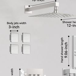 Shower Faucets Sets Brushed Nickel Shower Systems, STARBATH 12" Rain Shower with 2 in 1 Handheld and 4 Body Jets, Can Use All at Once, 15L