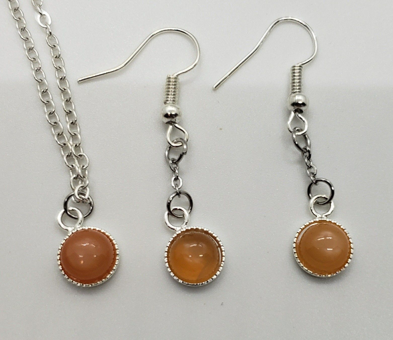 Natural Orange Moonstone Earring/Necklace Set