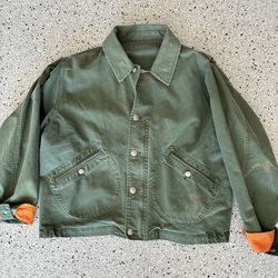 Vintage “NAUTICA” Distressed Green Canvas Chore Coat. Size XL. Pre Owned.