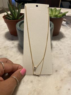 Sterling Silver Double Layer Bar Necklace With Zirconia Stone