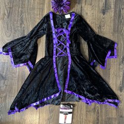 Kids Large Witch Purple and Black Velvet Halloween Costume 