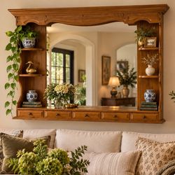  Vintage Wooden Curio Display Shelf Wall Hanging Mirror Frame Drawers Retro Cottage  GrandMillennial Cottage 