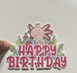 Cute pink happy axolotl cake topper