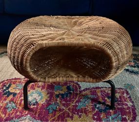 Vintage Boho Rattan Storage Ottoman / Coffee Table (IKEA Gamlehult)
