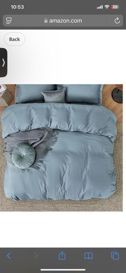Blue Full Duvet Cover (comforter not included) and blackout Floral Curtains (2 panels)