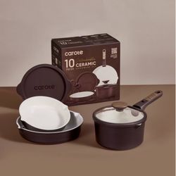 Carote NEW 10 piece Ceramic Nonstick Cookware Set w Detachable Handle