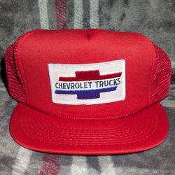Vintage Chevrolet Trucks Patch Trucker Hat Red Mesh Snapback Cap 80s 90s Chevy