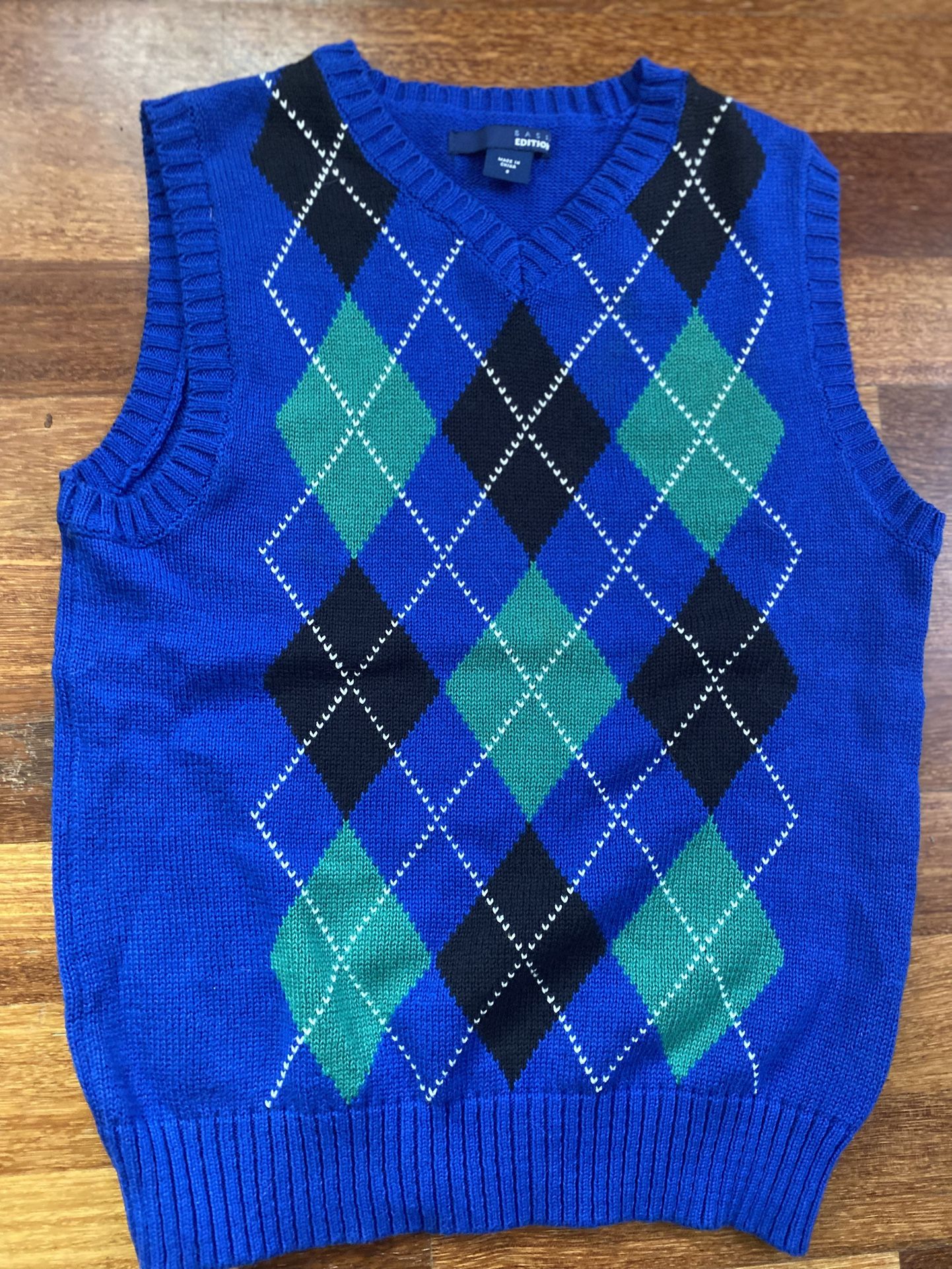 Basic Edition Boy’s Blue Sweater Vest Size 8 Christmas Winter