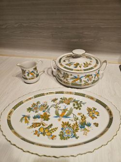Vintage Sango "Jade Garden 8004" Fine China 3-Piece Serving Set – Platter, Tureen & Creamer