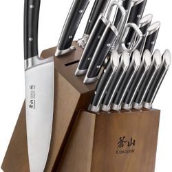 Cangshan OLYMPUS Series 17-Piece Knife Block Set, German Steel, Acacia Wood Block (Black) 