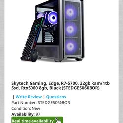 Skytech Gaming, Edge, R7-5700, 32gb Ram/1tb Ssd, Rtx5060 8gb, Black (STEDGE5060BOR)