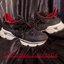 Authentic Christian Louboutin Glitter Donna Red Runner Flat Sneaker (size 7.5) Black