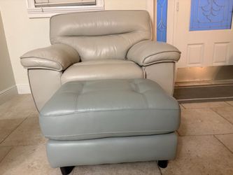 Gray Leather Accent Chair with Ottoman