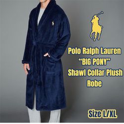 Polo Ralph Lauren Solid Microfiber Plush Robe (Cruise Navy) Size L/XL,  