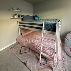White Wooden Full Size Low Loft 