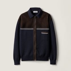 Miu Miu Runway Wool and Leather Zipper Cardigan