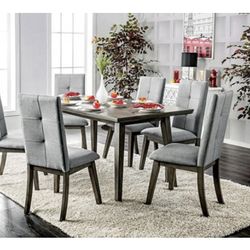 Gray Dining Table Set With 6 Chairs 