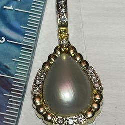 14k Gold Diamond Pearl Pendant Enhancer