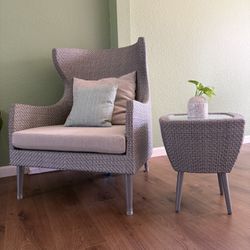 Janus et Cie Set Of Arm Chair In Gray  & Side Table 