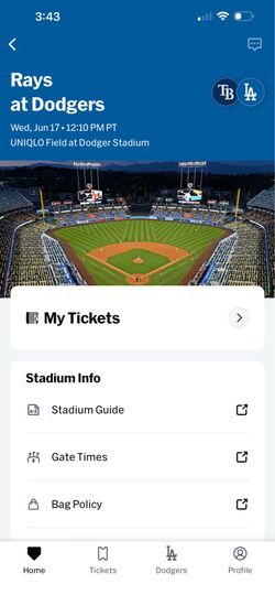 DODGERS VS TB RAYS 6/17 WED 12:10PM