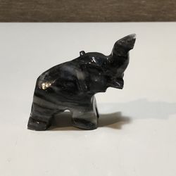 VTG Hand Carved Black Marble Elephant Figurine Trunk Up Heavy - Made in Mexico