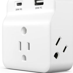 KMC USB-C PD Surge Protector 3-Outlet Wall Tap, USB-C Power Delivery Charger and USB-A Fast Charging Port, 500J Surge Protection, Wall Mountable Outle