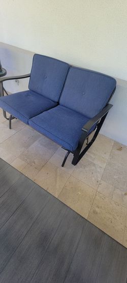 Outdoor glider Patio Loveseat with Blue Cushions