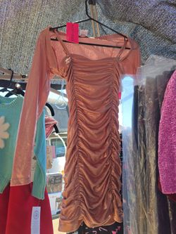 Rose Gold Ruched Party Dress - Size Small
