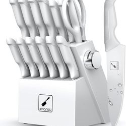 Brand New Kitchen Knife Set, Japanese Knives Set For Kitchen, Stainless Steel Knife Set With Block, Kitchen Gadgets, White, Anti-Slip Handle, Dishwash