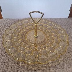 Vintage Amber/Yellow Yorktown Federal Glass Serving Tidbit Tray