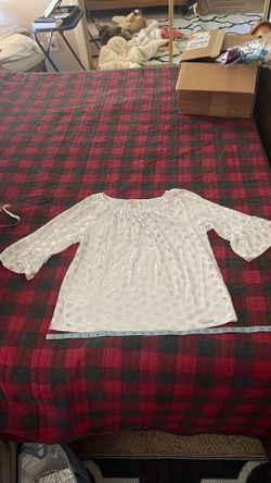 Michael Kors M White Silver Foil Print Bell Sleeve Top
