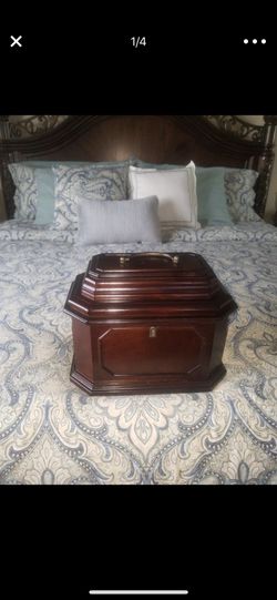 Nice wooden antique jewelry box.