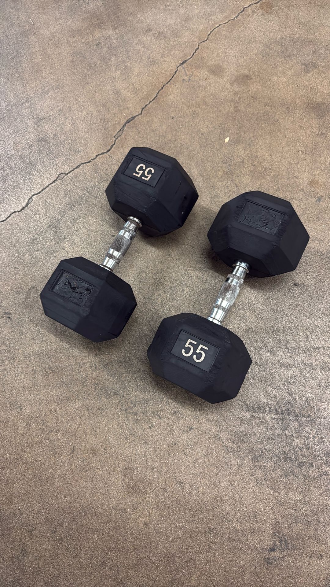 55lb Hex Rubber Dumbbells