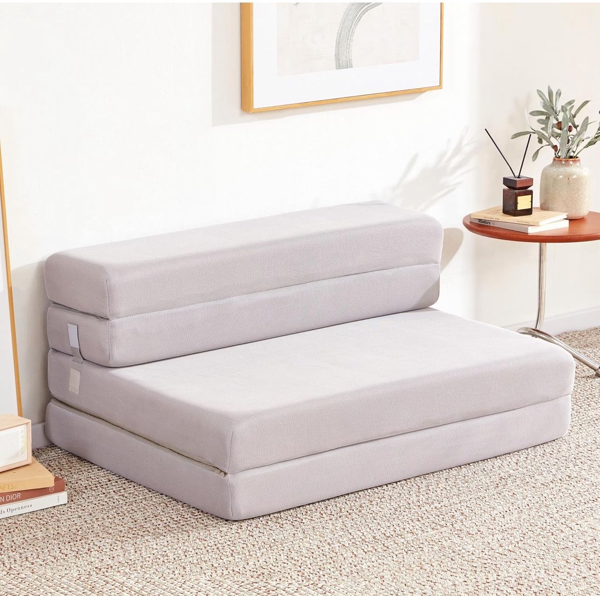 Folding Sofa Bed Foldable Futon Couch Bed 4Inch Sleeper Floor Sofa for Adults, Camper, Guest, with Headrest, Breathable & Washable Cover (Single) 