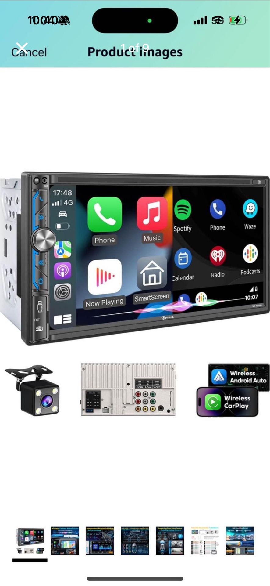 PLZ 7" Wireless Double Din Car Stereo A Carplay Radio Screen for Car Audio Receivers, Bluetooth
