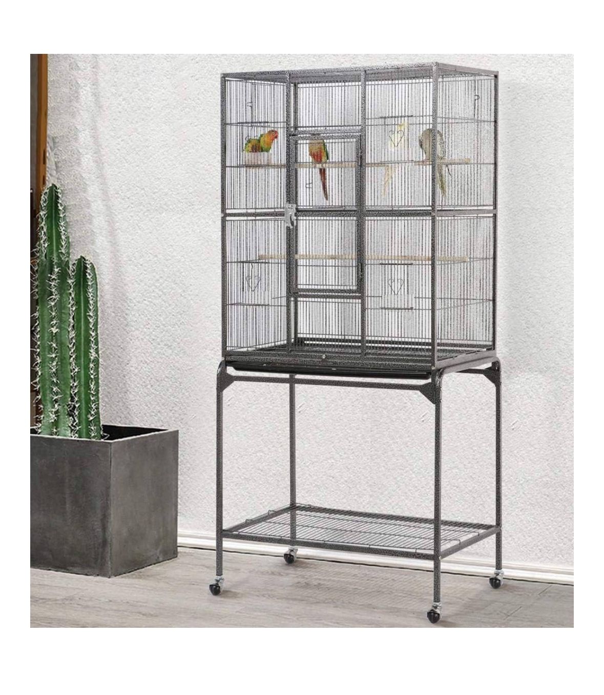 Yaheetech 63-Inch Wrought Iron Rolling Large Bird Cage for African Grey Small Quaker Amazon Parrots Canary Bird Flight Cage
