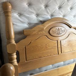 Solid Oak Queen Bed, Dresser w/Mirror, and 1 Nightstand For Sale