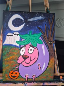 Original Halloween Courage the Cowardly  Dog Acrylic Painting