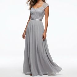 Dresstells Whimsigoth Silver Lace Chiffon Maxi Dress Formal Gown Size L