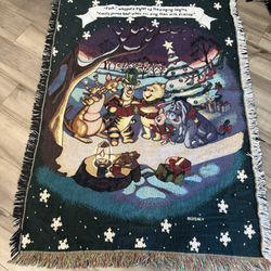 Vintage Classic Pooh Christmas Throw Disney Winnie The Pooh Woven Tapestry