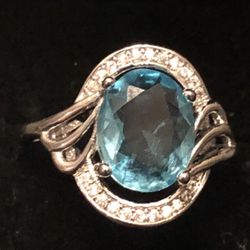 Aquamarine W/zircon Accents Ring- New!