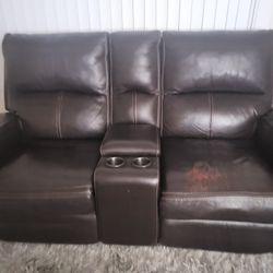 Leather Two Seater Reclining Chair Love Seat