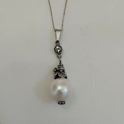 Beautiful Diamond Pearl Necklace 925 Sterling Silver