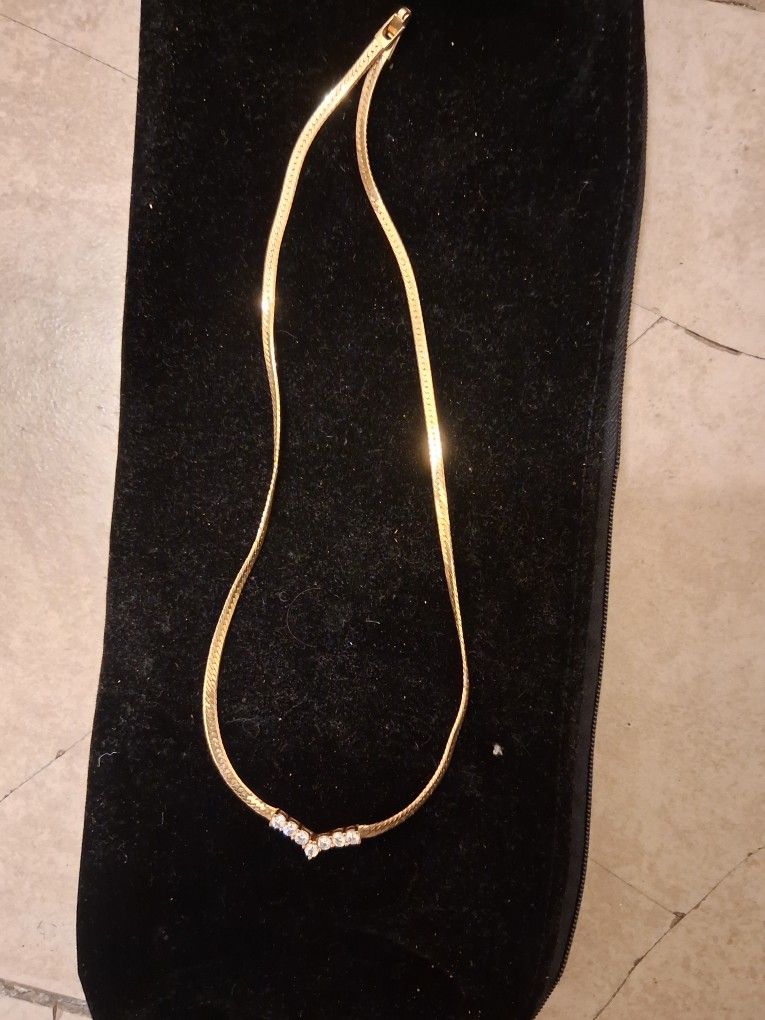 Vintage 18" Gold Plated Choker Chain With Cz Stones