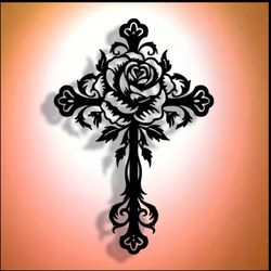 Elegant Floral Cross Vintage Wooden or Metal Wall Art - Ornament Versatile Decoration for Home, Office, And Religious Spaces | Suitable for Living Roo