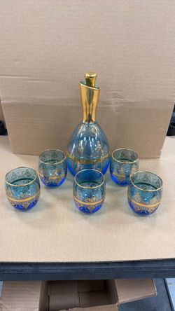Mid-century liquor decanter set Bohemian/Czechoslovakian glass