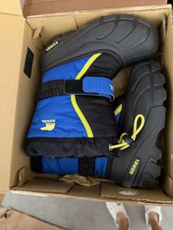 Sorel Kids Snow Boots – Size 12 (Flurry, Black/Blue/Red Trim)