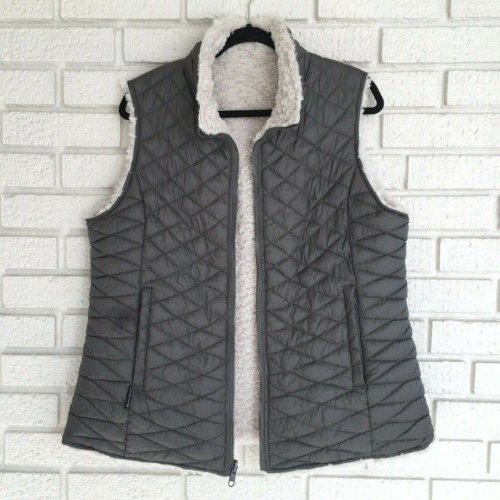 STEVE MADDEN Grey puffer Vest  Glacier Shield Quilted Faux Fur Reversible Women's 3XL extra Large 